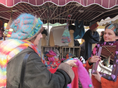 mohair from the goats of her farm 