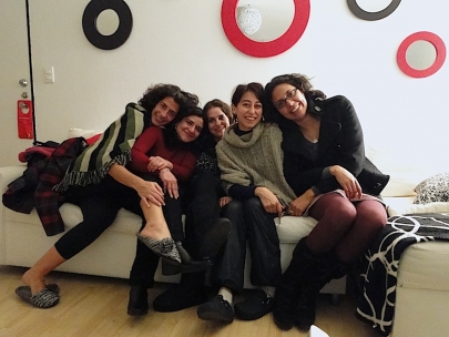 Smiling after yoga, food and wine!